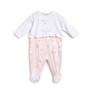 Girls Light Pink Applique Leg Opening Babysuit